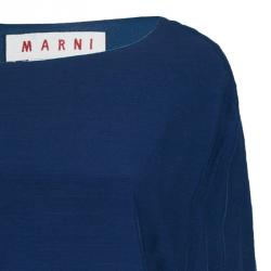 Pre Owned Marni Navy Silk Long Sleeve Top S