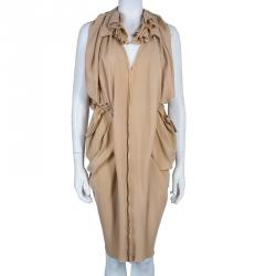 Pre Owned Marni Nude Silk Gathered Sleeveless Dress S