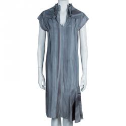 Pre Owned Marni Grey Printed Silk Dress M