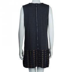 Pre Owned Marni Navy Blue Houndstooth Lurex Wool Sleeveless Dress M
