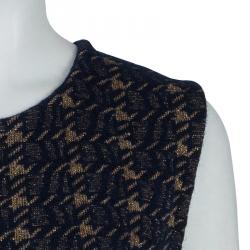 Pre Owned Marni Navy Blue Houndstooth Lurex Wool Sleeveless Dress M