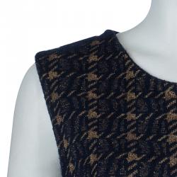 Pre Owned Marni Navy Blue Houndstooth Lurex Wool Sleeveless Dress M