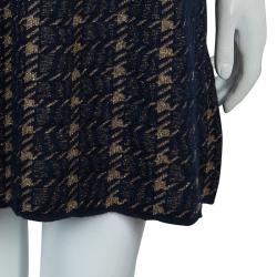 Pre Owned Marni Navy Blue Houndstooth Lurex Wool Sleeveless Dress M