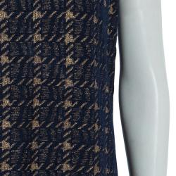 Pre Owned Marni Navy Blue Houndstooth Lurex Wool Sleeveless Dress M