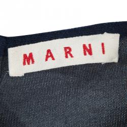 Pre Owned Marni Navy Blue Houndstooth Lurex Wool Sleeveless Dress M