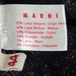 Pre Owned Marni Navy Blue Houndstooth Lurex Wool Sleeveless Dress M