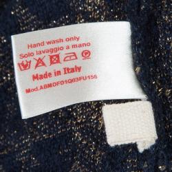 Pre Owned Marni Navy Blue Houndstooth Lurex Wool Sleeveless Dress M