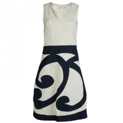 Pre Owned Marni Cream Contrast Applique Detail Sleeveless Dress S