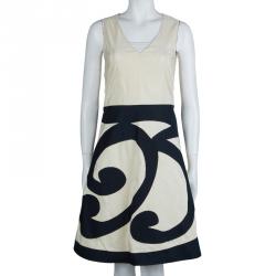 Pre Owned Marni Cream Contrast Applique Detail Sleeveless Dress S