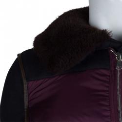 Pre Owned Marni Burgundy Quilted Lamb Shearling Trimmed Jacket S