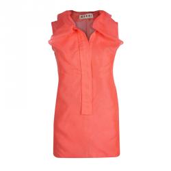Marni Neon Orange Mesh Draped Collar Detail Sleeveless Top M