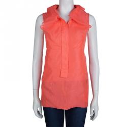 Marni Neon Orange Mesh Draped Collar Detail Sleeveless Top M