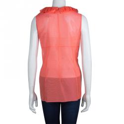 Marni Neon Orange Mesh Draped Collar Detail Sleeveless Top M
