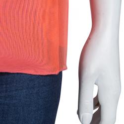 Marni Neon Orange Mesh Draped Collar Detail Sleeveless Top M