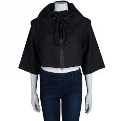 Pre Owned Marni Black Basket Weave Cord Detail Zip Front Cropped Jacket M 