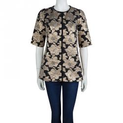 Pre Owned Marni Black Floral Lurex Jacquard Short Sleeve Tunic M