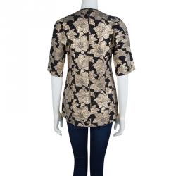 Pre Owned Marni Black Floral Lurex Jacquard Short Sleeve Tunic M