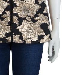 Pre Owned Marni Black Floral Lurex Jacquard Short Sleeve Tunic M