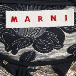 Pre Owned Marni Black Floral Lurex Jacquard Short Sleeve Tunic M