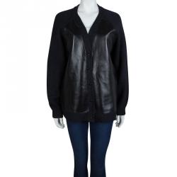 Pre Owned Marni Navy Blue Leather Panel Detail Buttondown Wool Cardigan M