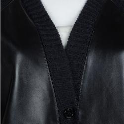 Pre Owned Marni Navy Blue Leather Panel Detail Buttondown Wool Cardigan M