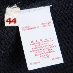 Pre Owned Marni Navy Blue Leather Panel Detail Buttondown Wool Cardigan M