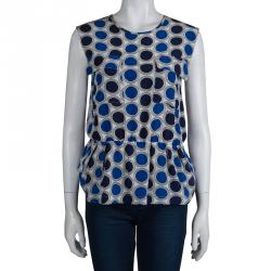 Pre Owned Marni Blue Circular Printed Silk Sleeveless Peplum Top S
