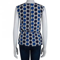 Pre Owned Marni Blue Circular Printed Silk Sleeveless Peplum Top S