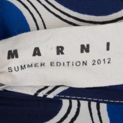 Pre Owned Marni Blue Circular Printed Silk Sleeveless Peplum Top S