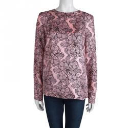 Pre Owned Marni Pink Silk Floral Printed Long Sleeve Blouse M