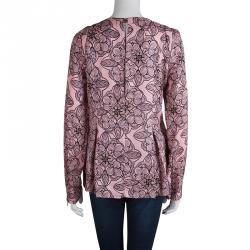 Pre Owned Marni Pink Silk Floral Printed Long Sleeve Blouse M