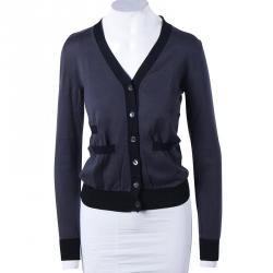 Pre Owned Marni Dark Grey Contrast Trim Knit Cardigan S