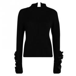 Marni Black Rib Knit Embellished Sleeve Detail Open Back Sweater M