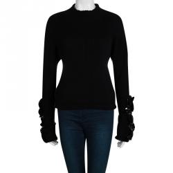 Marni Black Rib Knit Embellished Sleeve Detail Open Back Sweater M