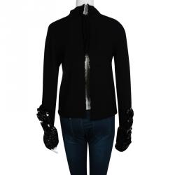 Marni Black Rib Knit Embellished Sleeve Detail Open Back Sweater M