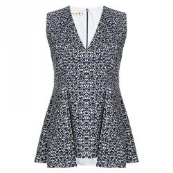 Pre Owned Marni Printed Cotton Flared Bottom High Low Sleeveless Top S