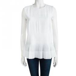 Pre Owned Marni White Cotton Pintucked Sleeveless Top M