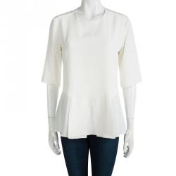 Pre Owned Marni Cream Silk Short Sleeve Top M