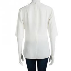 Pre Owned Marni Cream Silk Short Sleeve Top M