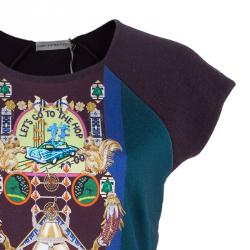 Pre Owned Mary Katrantzou Knipi Printed Jersey Paneled Ribbed Knit Dress L