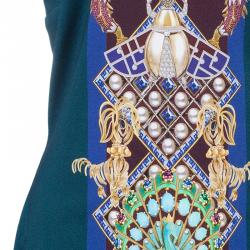 Pre Owned Mary Katrantzou Knipi Printed Jersey Paneled Ribbed Knit Dress L