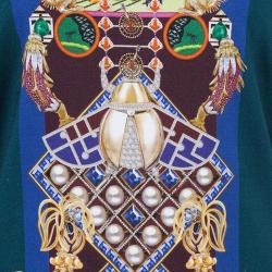 Pre Owned Mary Katrantzou Knipi Printed Jersey Paneled Ribbed Knit Dress L