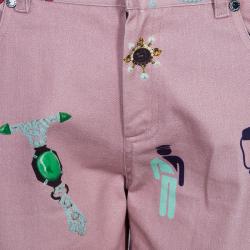 Pre Owned Mary Katrantzou Pink Printed Denim Trousers M