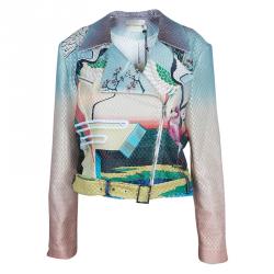 Mary Katrantzou Multicolor Flamingo Print Belted Biker Jacket M