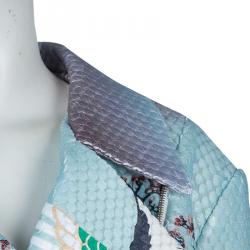 Mary Katrantzou Multicolor Flamingo Print Belted Biker Jacket M