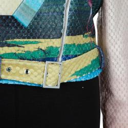 Mary Katrantzou Multicolor Flamingo Print Belted Biker Jacket M