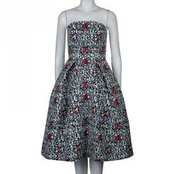 Pre Owned Mary Katrantzou Black Printed Strapless Dress M