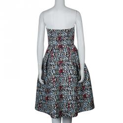 Pre Owned Mary Katrantzou Black Printed Strapless Dress M