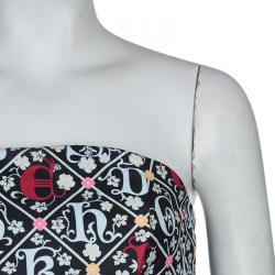 Pre Owned Mary Katrantzou Black Printed Strapless Dress M