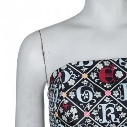 Pre Owned Mary Katrantzou Black Printed Strapless Dress M